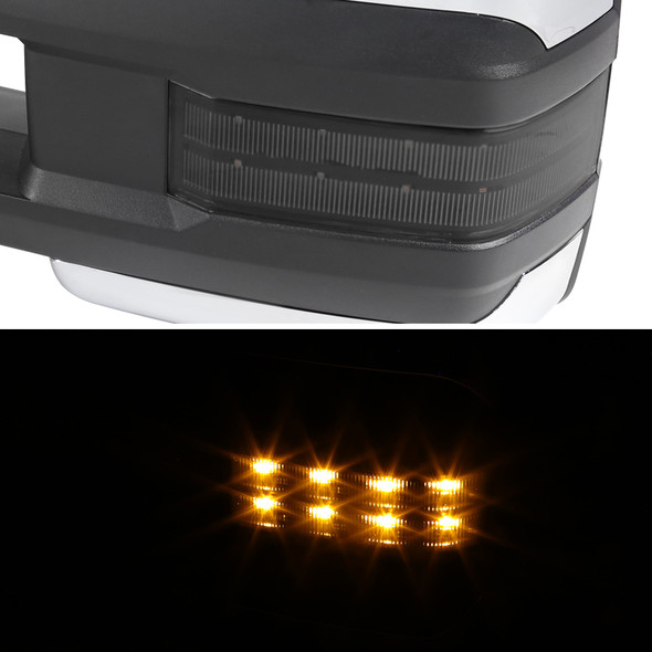 2007-2014 Chevrolet Silverado/Suburban/ GMC Sierra/Yukon/Yukon XL Power Adjustable, Heated, & Manual Extendable Chrome Towing Mirrors w/ Smoked Lens LED Turn Signal & Clearance Lights