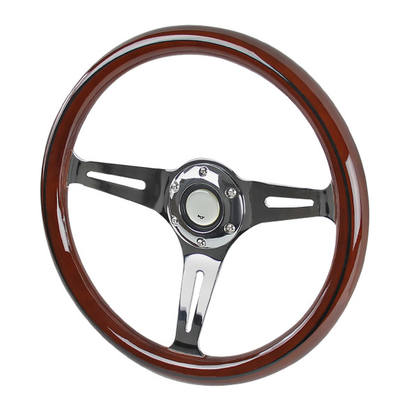 340mm 3-Spoke 1.75" Deep Dish Classic Wooden Style Steering Wheel