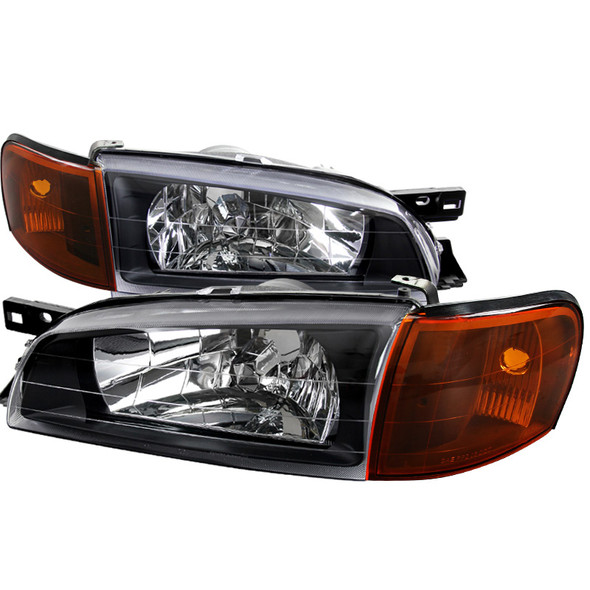 1995-2001 Subaru Impreza Factory Style Crystal Headlights w/ Amber Lens Corner Signal Lights (Matte Black Housing/Clear Lens)