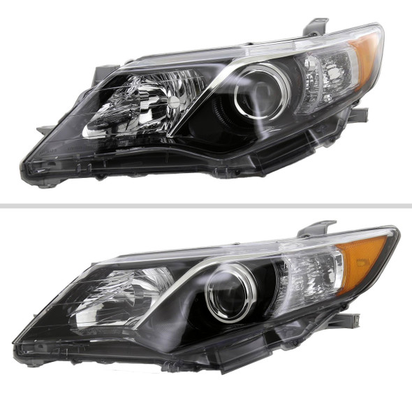 2012-2014 Toyota Camry Projector Headlights w/ Amber Reflectors (Jet Black Housing/Clear Lens)