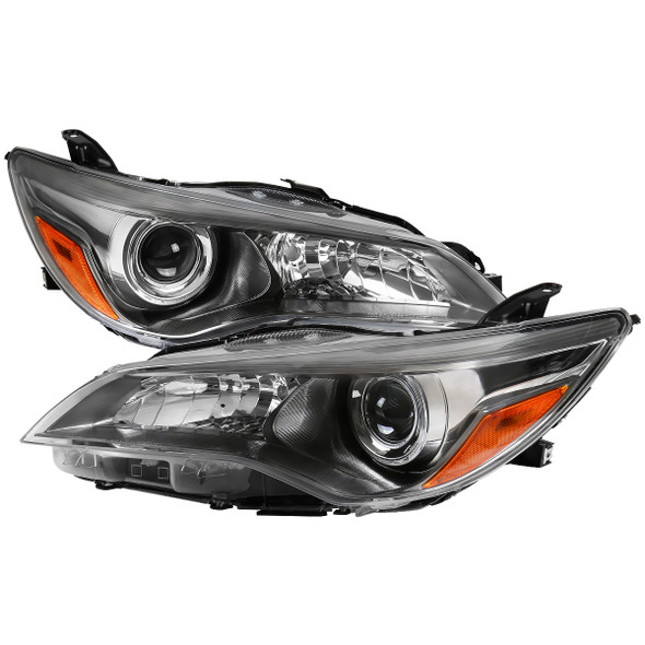 2015-2017 Toyota Camry Projector Headlights w/ Amber Reflectors (Gunmetal Housing/Clear Lens)