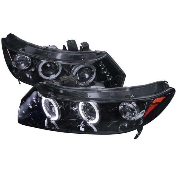 2006-2011 Honda Civic Coupe Dual Halo Projector Headlights (Glossy Black Housing/Smoke Lens)