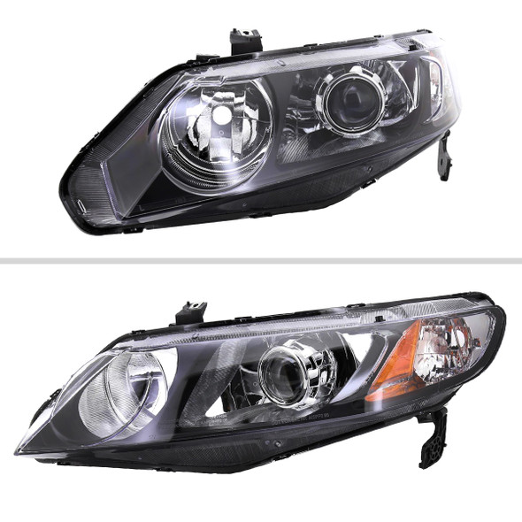 2006-2011 Honda Civic Sedan Retro Style Projector Headlights (Matte Black Housing/Clear Lens)