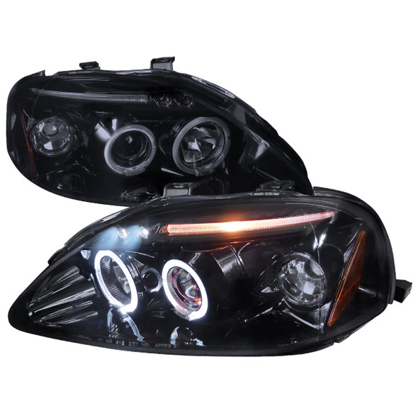 1999-2000 Honda Civic Dual Halo Projector Headlights (Glossy Black Housing/Smoke Lens)