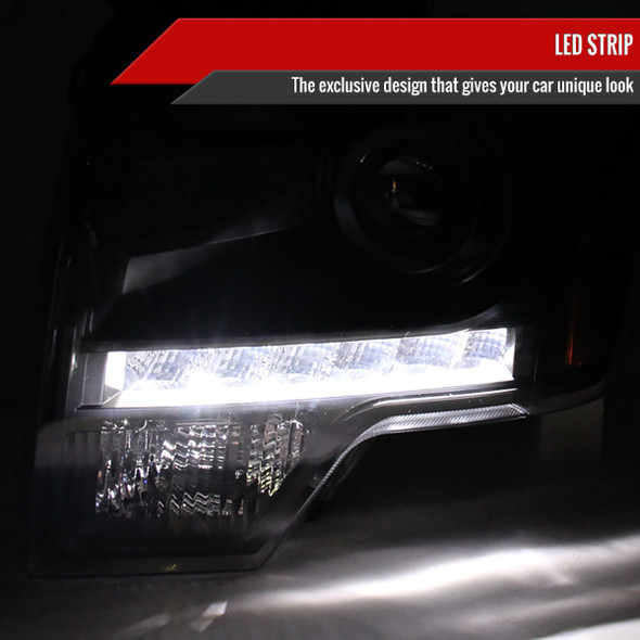 2009-2014 Ford F-150 Projector Headlights w/ LED Light Strip (Matte Black Housing/Clear Lens)