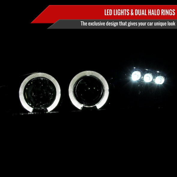 1994-1998 Ford Mustang Dual Halo Projector Headlights (Glossy Black Housing/Smoke Lens)