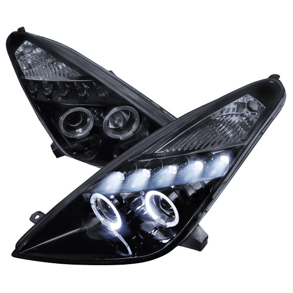 2000-2005 Toyota Celica Dual Halo Projector Headlights (Glossy Black Housing/Smoke Lens)