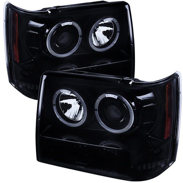 1993-1996 Jeep Grand Cherokee V2 Dual Halo Projector Headlights (Glossy Black Housing/Smoke Lens)