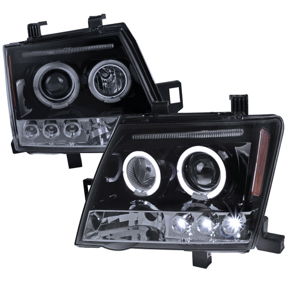 2005-2015 Nissan Xterra Dual Halo Projector Headlights (Glossy Black Housing/Smoke Lens)