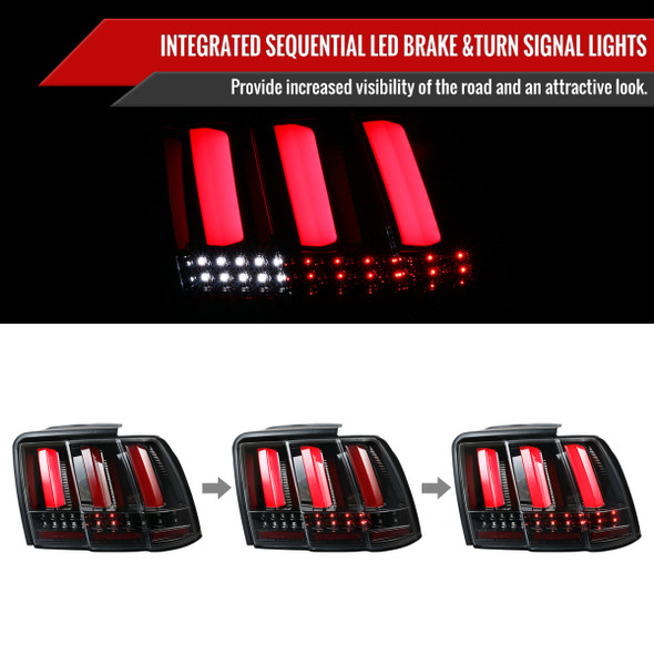 1999-2004 Ford Mustang Sequential LED Tail Lights (Jet Black Housing/Clear Lens)