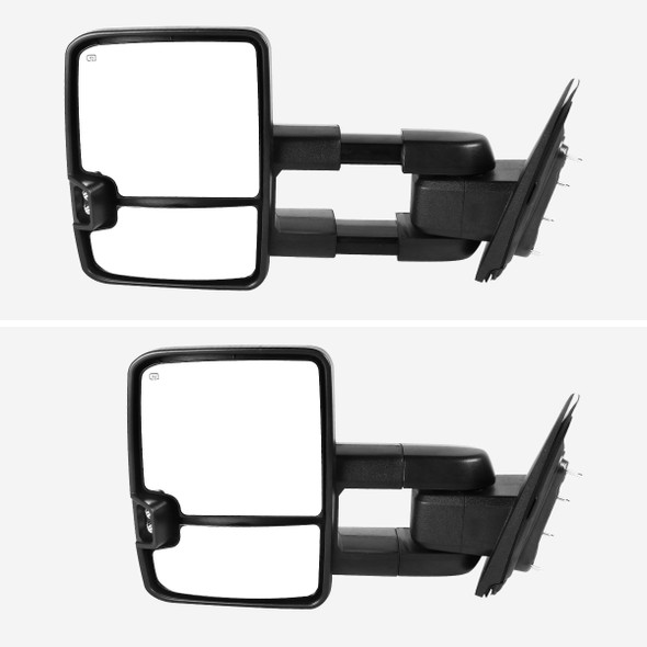 2014-2016 Chevrolet Silverado/GMC Sierra Power Heated ATS Manual Extendable Chrome Towing Mirrors w/ Smoke Lens LED Turn Signal & Clearance Lights