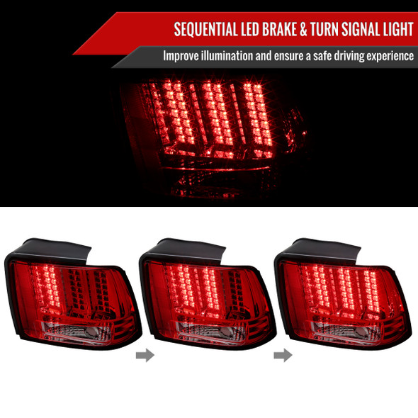 1999-2004 Ford Mustang Sequential LED Tail Lights - RS (Chrome Housing/Red Smoke Lens)