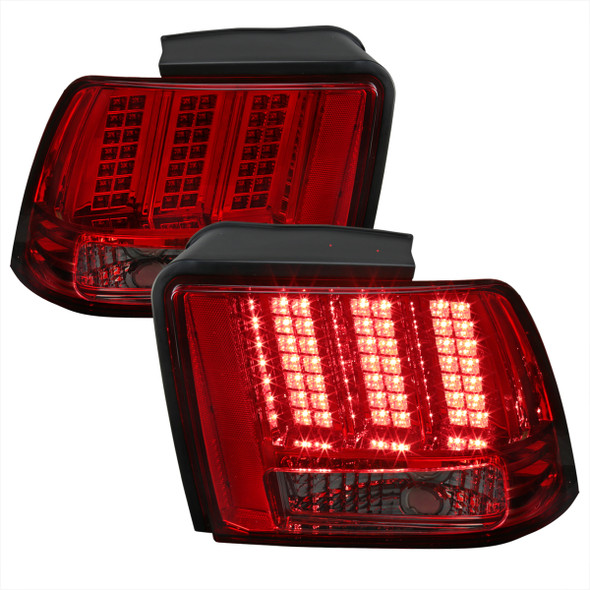 1999-2004 Ford Mustang Sequential LED Tail Lights - RS (Chrome Housing/Red Smoke Lens)