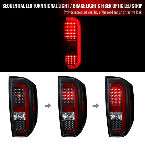 2014-2021 Toyota Tundra Red Bar Sequential LED Tail Lights (Black Housing/Clear Lens)