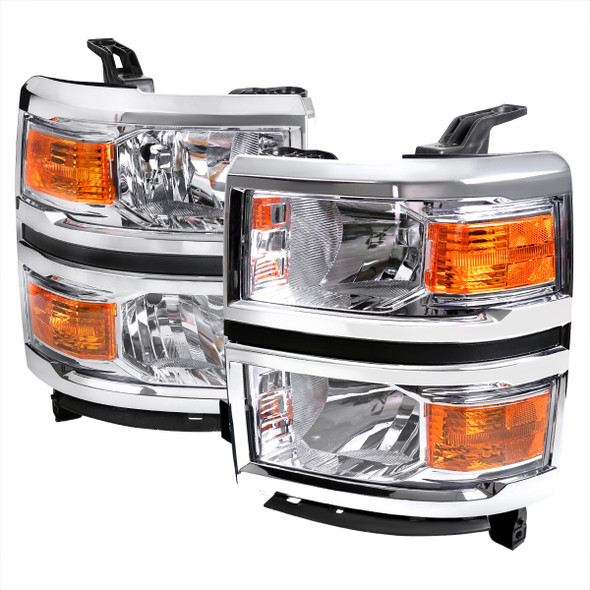 2014-2015 Chevrolet Silverado 1500 Factory Style Headlights w/ Amber Reflectors (Chrome Housing/Clear Lens)