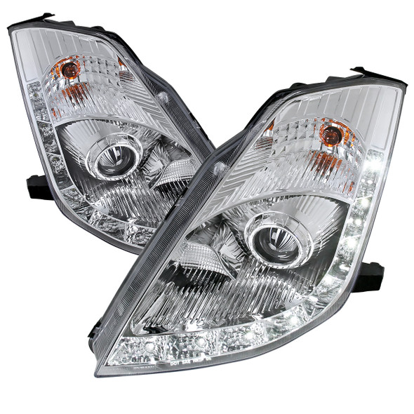 2006-2009 Nissan 350Z SMD LED Light Strip Projector Headlights (Chrome Housing/Clear Lens)
