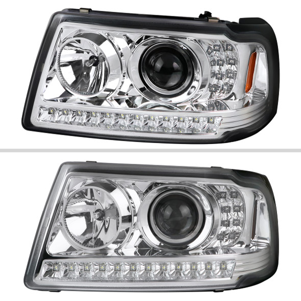 2001-2011 Ford Ranger Projector Headlights w/ LED Light Strip & LED Turn Signal Lights (Chrome Housing/Clear Lens)