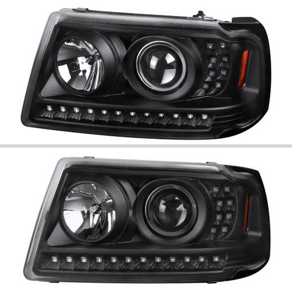 2001-2011 Ford Ranger Projector Headlights w/ LED Light Strip & LED Turn Signal Lights (Matte Black Housing/Clear Lens)