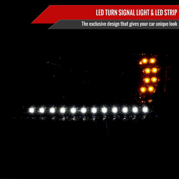 2001-2011 Ford Ranger Projector Headlights w/ LED Light Strip & LED Turn Signal Lights (Jet Black Housing/Clear Lens)