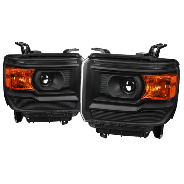 2014-2019 GMC Sierra 1500/2500HD/3500HD Projector Headlights w/ Amber Reflectors (Matte Black Housing/Clear Lens)