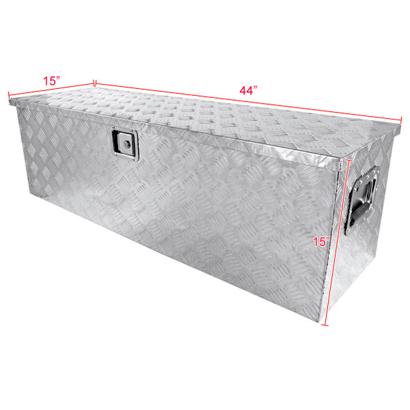 Universal 44" Heavy Duty Silver Aluminum Truck Tool Box w/ Side Handles, Lock, & Keys