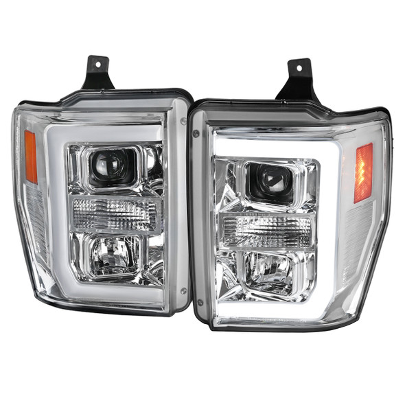 2008-2010 Ford F-250 F-350 F-450 LED C-Bar Projector Headlight (Chrome Housing/Clear Lens)