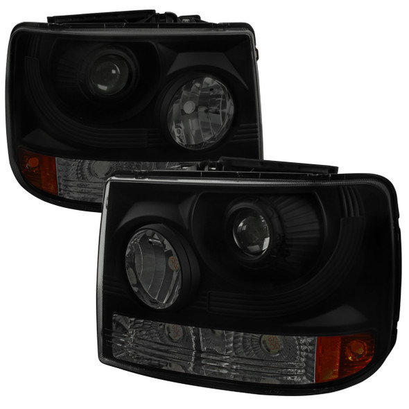 1999-2002 Chevrolet Silverado 1500 2500/ 2000-2006 Tahoe Suburban 1PC Projector Headlights w/ Bumper Lights (Black Housing/Smoke Lens)