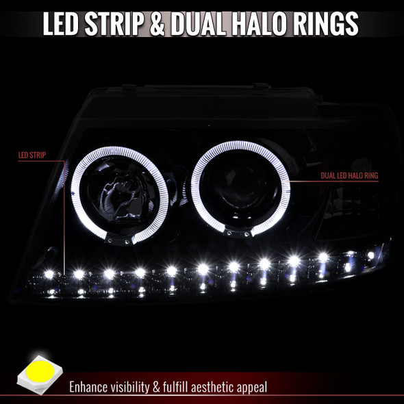 2002-2005 Ford Explorer Dual Halo Projector Headlights (Glossy Black Housing/Smoked Lens)