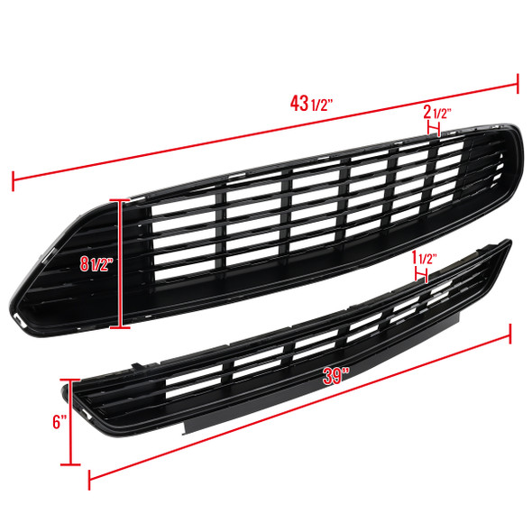 2015-2017 Ford Mustang Black ABS California Edition Style Upper & Lower Grille - 2PC