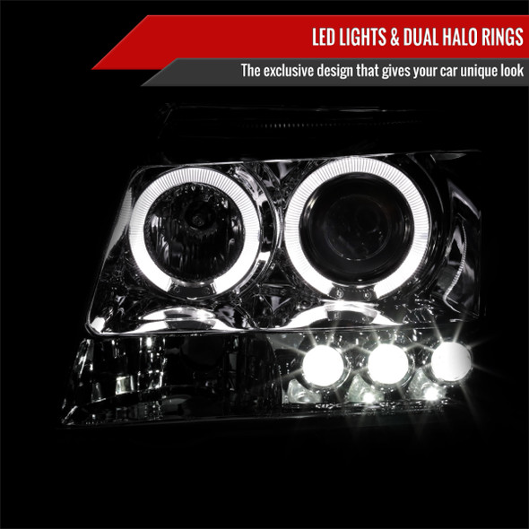 2005-2015 Nissan Xterra Dual Halo Projector Headlights (Chrome Housing/Clear Lens)