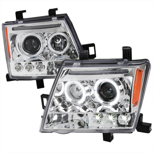 2005-2012 Nissan Xterra Dual Halo Projector Headlights (Chrome Housing/Clear Lens)