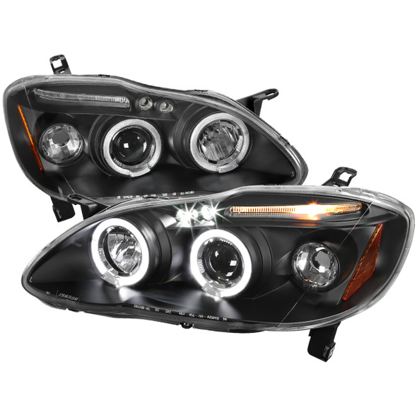 2003-2008 Toyota Corolla Dual Halo Projector Headlights (Matte Black Housing/Clear Lens)