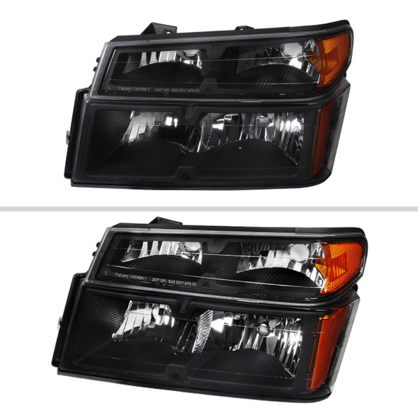 2004-2012 Chevrolet Colorado GMC Canyon Isuzu I-Series Factory Style Headlights & Corner Lights Pair (Matte Black Housing/Clear Lens)