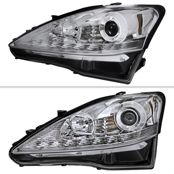 2006-2010 Lexus IS250/IS350 SMD LED Light Strip Projector Headlights (Chrome Housing/Clear Lens)