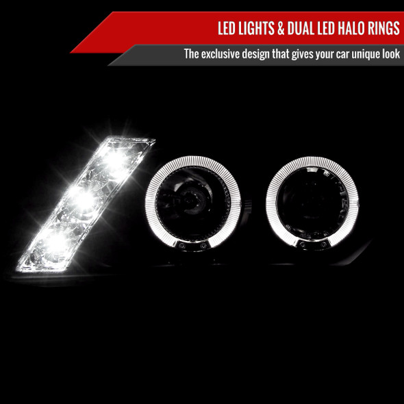 1995-1999 Nissan Sentra/200SX Dual Halo Projector Headlights (Matte Black Housing/Clear Lens)