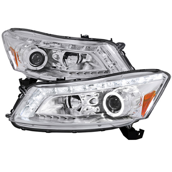 2008-2012 Honda Accord Sedan Single Halo Projector Headlights w/ LED Light Strip & LED Turn Signal Lights (Chrome Housing/Clear Lens)