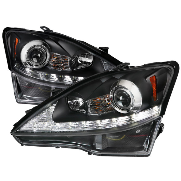 2006-2010 Lexus IS250/IS350 SMD LED Light Strip Projector Headlights w/ Sequential Turn Signals (Matte Black Housing/Clear Lens)