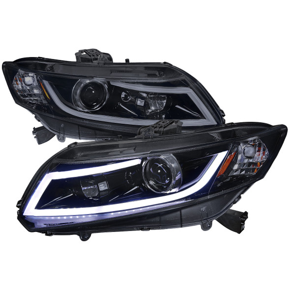 2012-2013 Honda Civic Coupe/ 2012-2015 Civic Sedan LED Bar Projector Headlights (Glossy Black Housing/Smoke Lens)