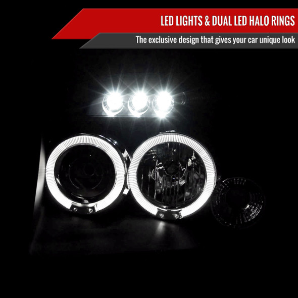 2001-2004 Nissan Frontier Dual Halo Projector Headlights (Matte Black Housing/Clear Lens)