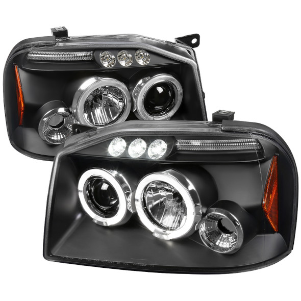 2001-2004 Nissan Frontier Dual Halo Projector Headlights (Matte Black Housing/Clear Lens)