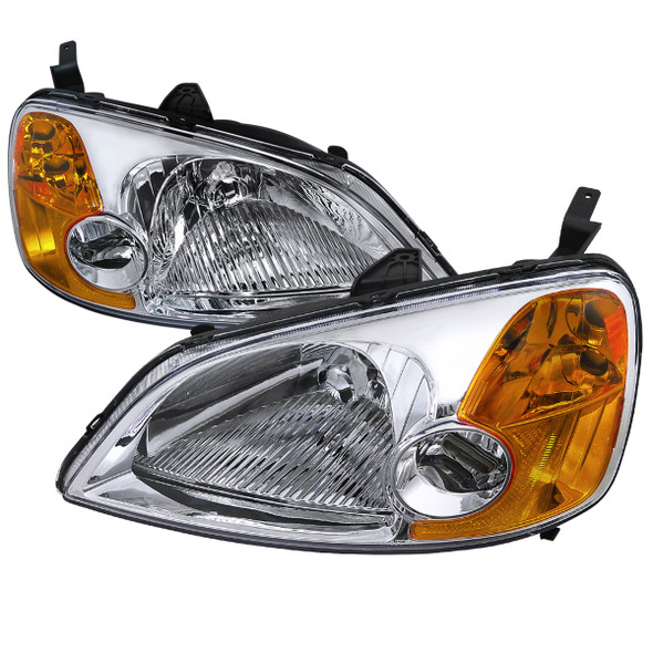2001-2003 Honda Civic Factory Style Headlights (Chrome Housing/Clear Lens)