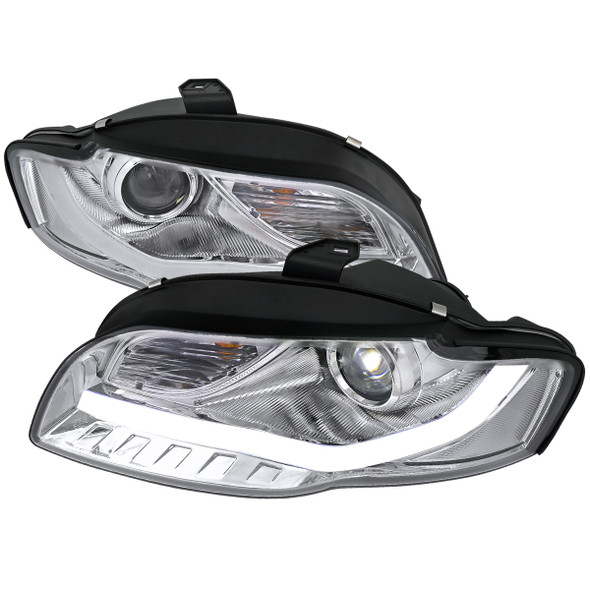 2006-2008 Audi A4 Projector Headlights w/ R8 Style LED Light Bar (Chrome Housing/Clear Lens)