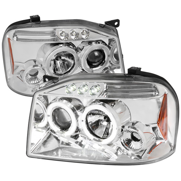 2001-2004 Nissan Frontier Dual Halo Projector Headlights (Chrome Housing/Clear Lens)