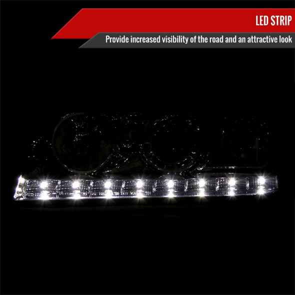 1998-2011 Ford Crown Victoria Projector Headlights w/ LED Light Strip (Chrome Housing/Clear Lens)
