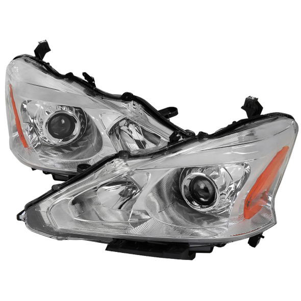 2013-2015 Nissan Altima Sedan Projector Headlights w/ Amber Reflectors (Chrome Housing/Clear Lens)