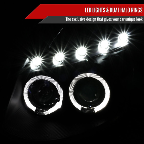 2003-2007 Infiniti G35 Coupe Dual Halo Projector Headlights (Matte Black Housing/Clear Lens)