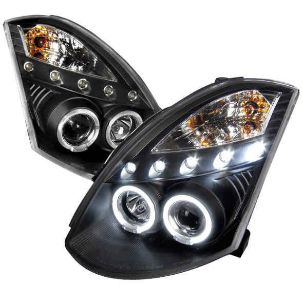 2003-2007 Infiniti G35 Coupe Dual Halo Projector Headlights (Matte Black Housing/Clear Lens)