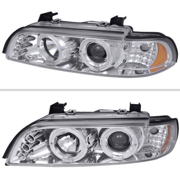 1996-2003 BMW E39 5 Series Dual Halo Projector Headlights (Chrome Housing/Clear Lens)