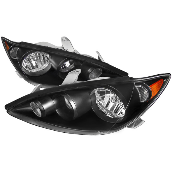 2005-2006 Toyota Camry Factory Style Crystal Headlights w/ Amber Reflector (Matte Black Housing/Clear Lens)