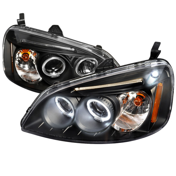 2001-2003 Honda Civic Dual Halo Projector Headlights (Matte Black Housing/Clear Lens)